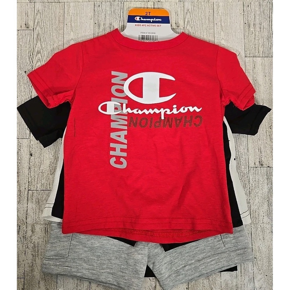 Champion Toddler Shorts T-Shirts Set Size 2T 4-pc‎ Black Red NEW